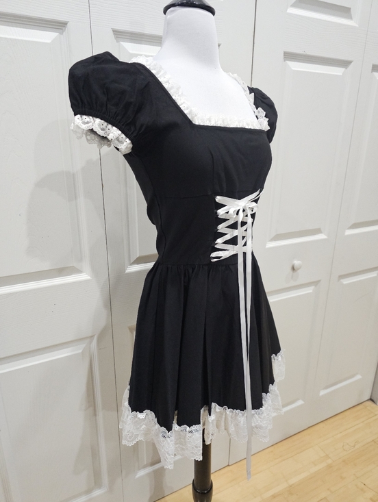 Dolls Kill Widow Cute Goth Absolute Grim Black White Lace Up Corset Mini Dress S - Picture 4 of 11